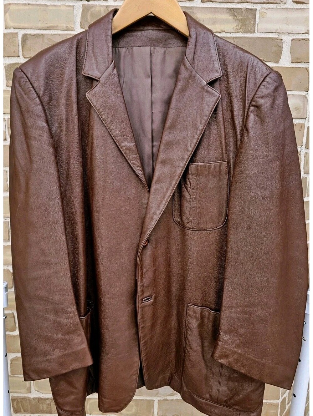 Peter Caruso Men’s Brown Leather Blazer Jacket 48R" Chest Notch Pockets